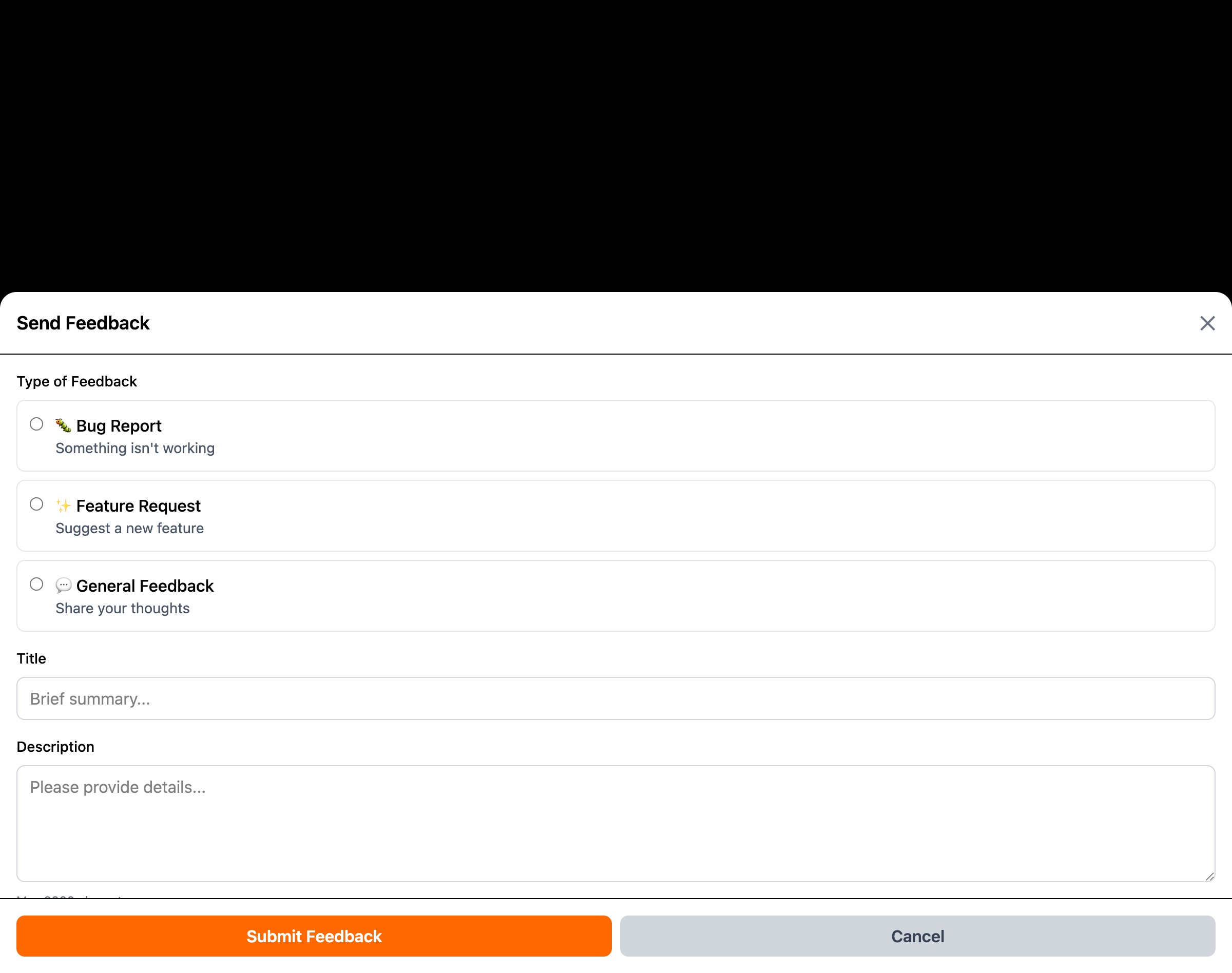 Feedback submission modal