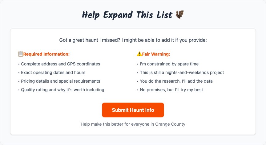 Submit Haunt Info button location on homepage