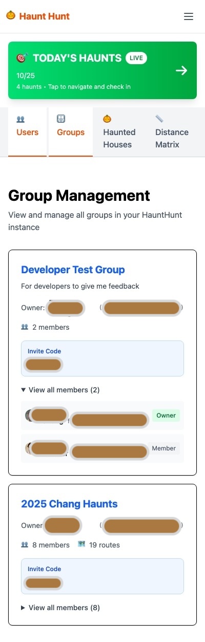 Group admin view for organizers