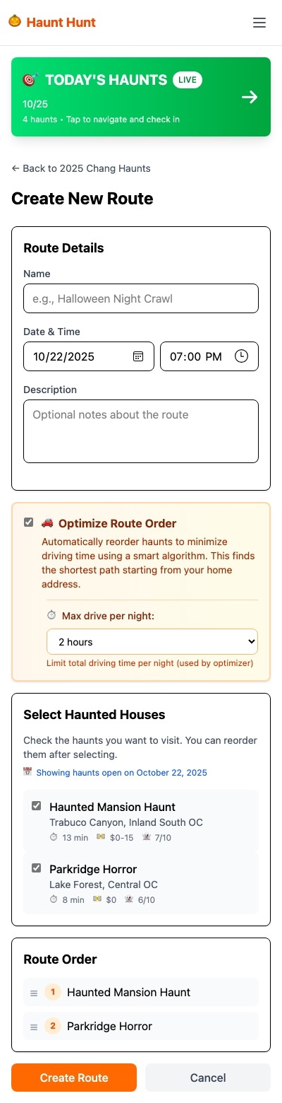 Manual route building interface