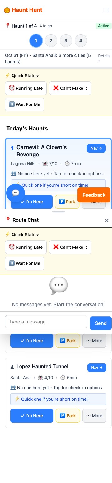 Today's Haunts mobile view showing route progress