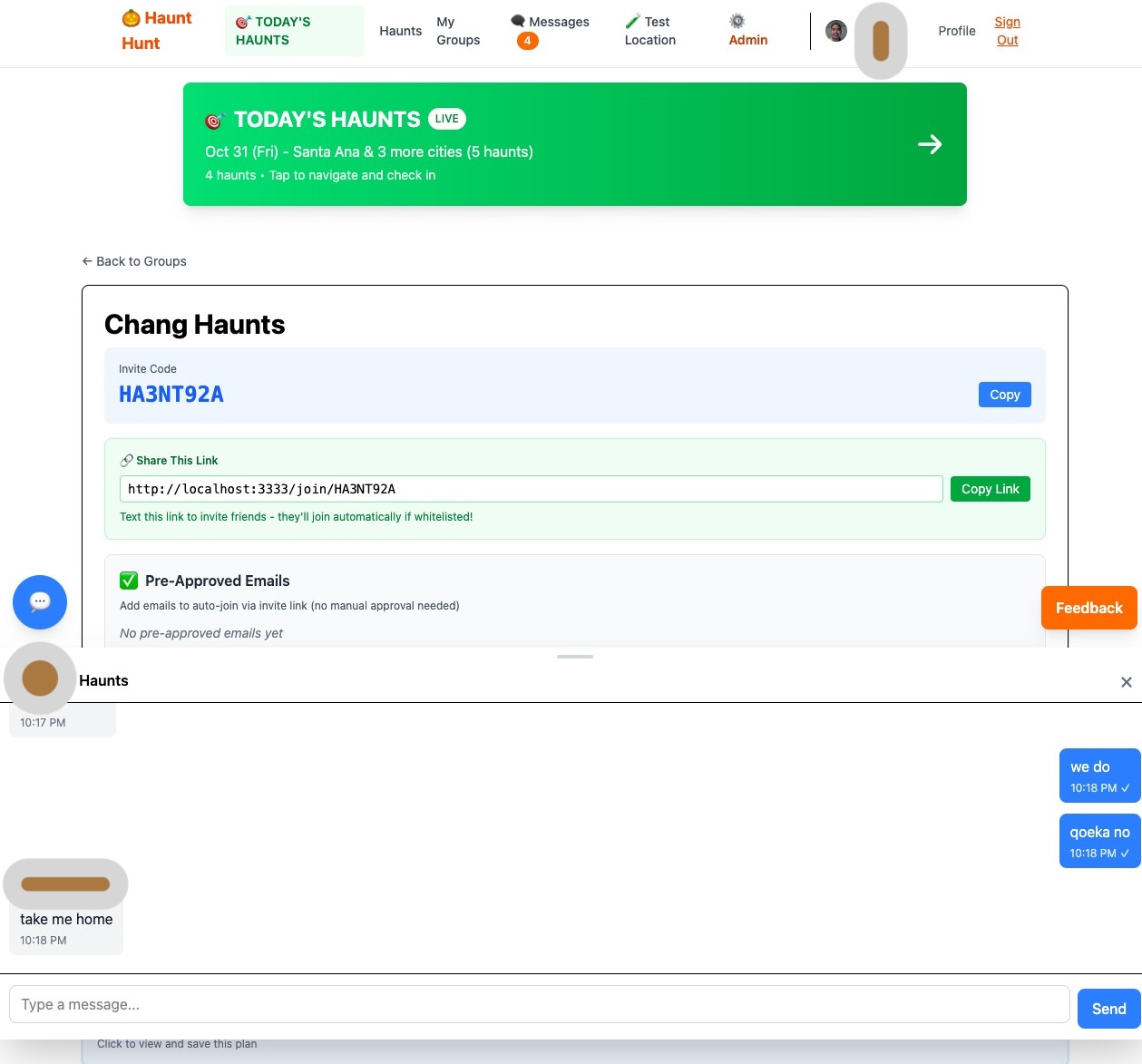 Group page showing suggested routes available for voting